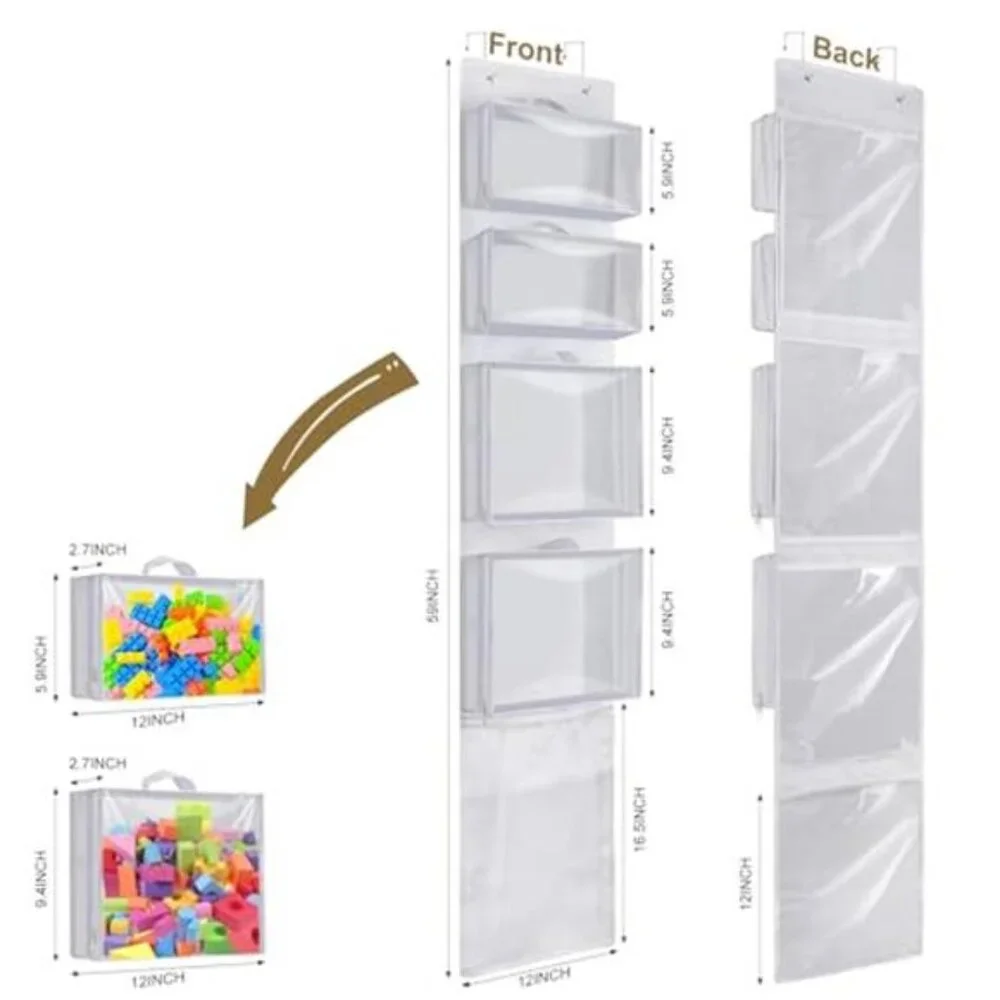 Over Door Organizer Hanging Toy Storage 4 Clear Pockets Kids Closet